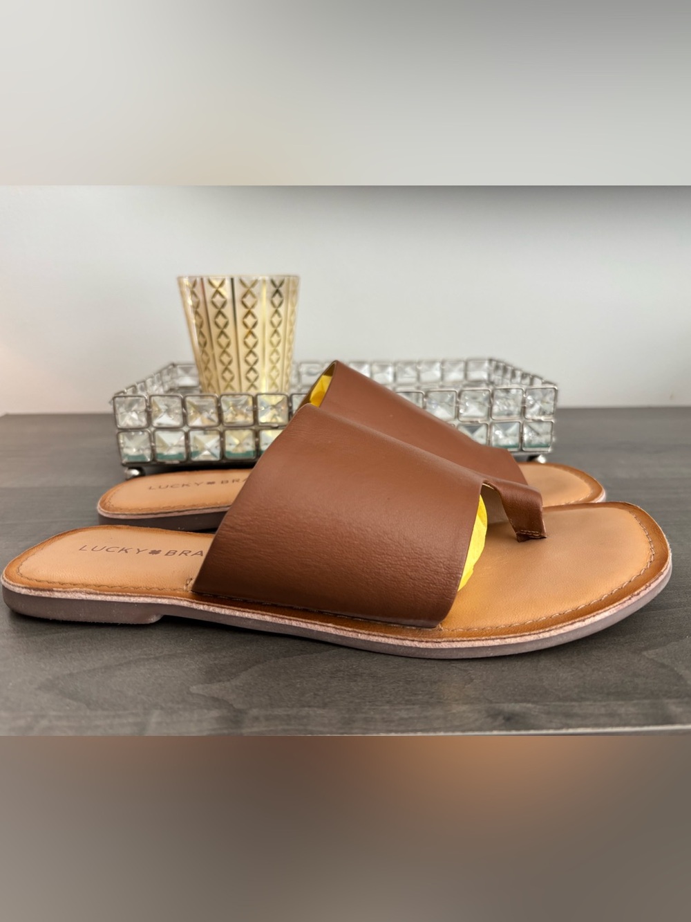 Lucky Brand Brown Leather Slide Sandals | Minimalist Flat Mules Size 8.5 - Picture 6 of 10